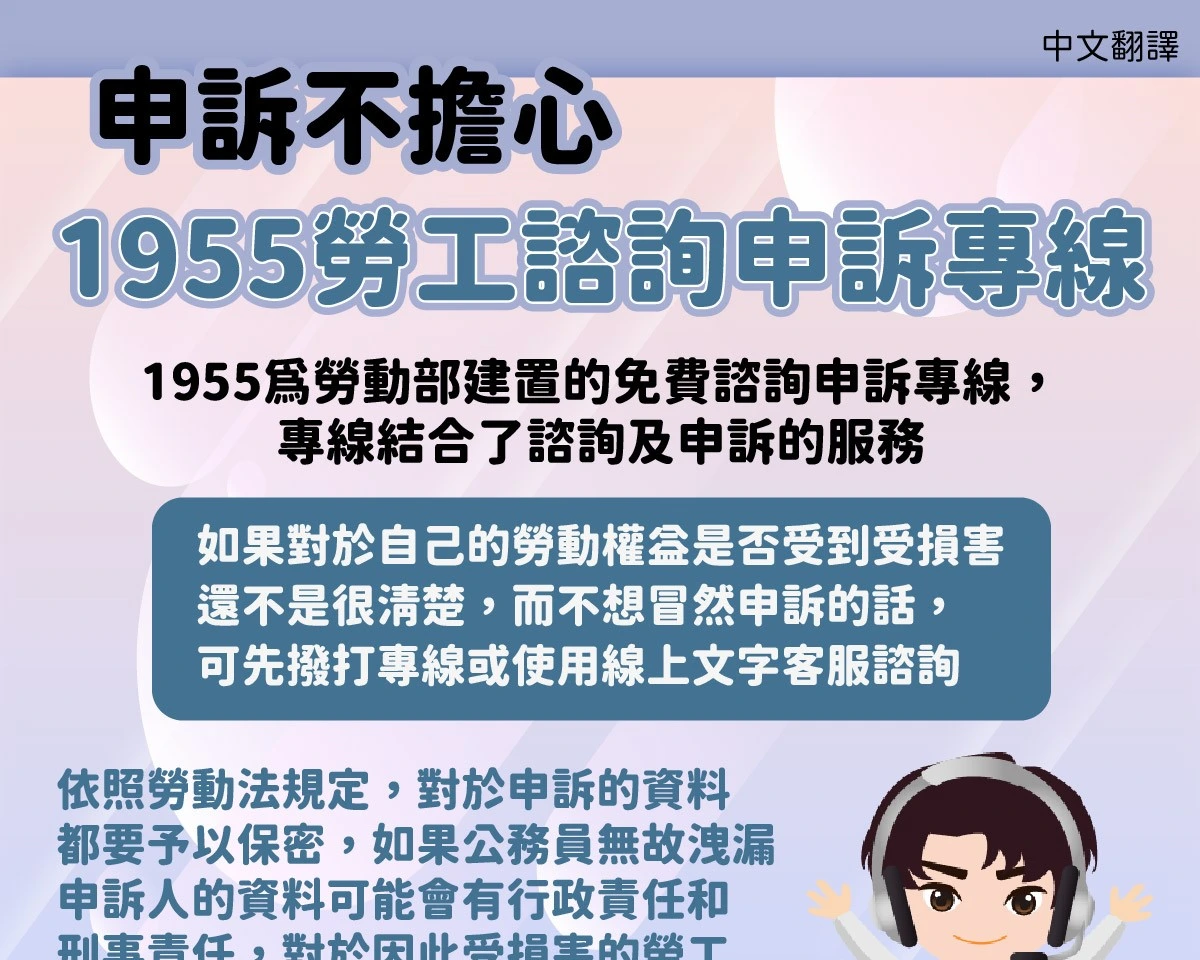 1141222 申訴不擔心-1955勞工諮詢申訴專線