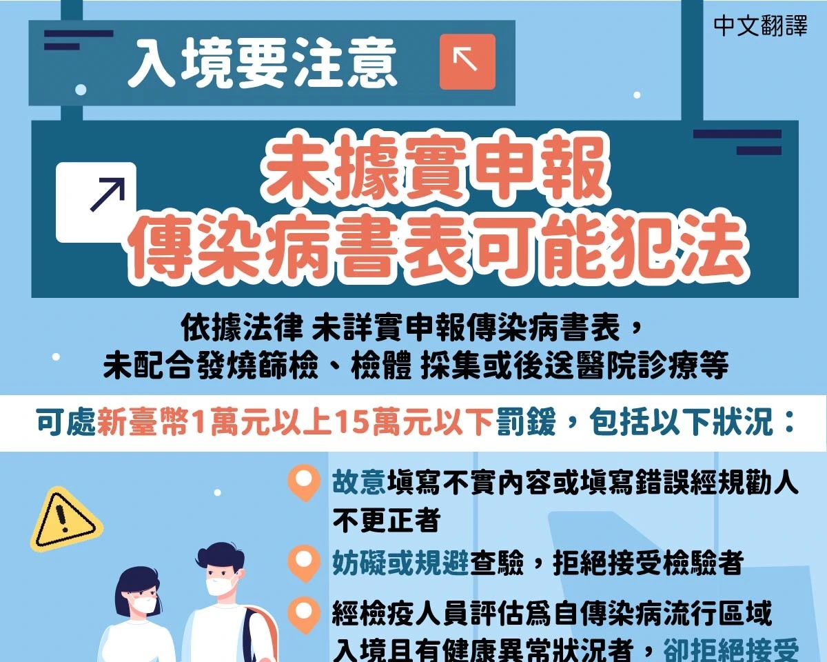 1150114 入境要注意 未據實申報傳染病書表可能犯法