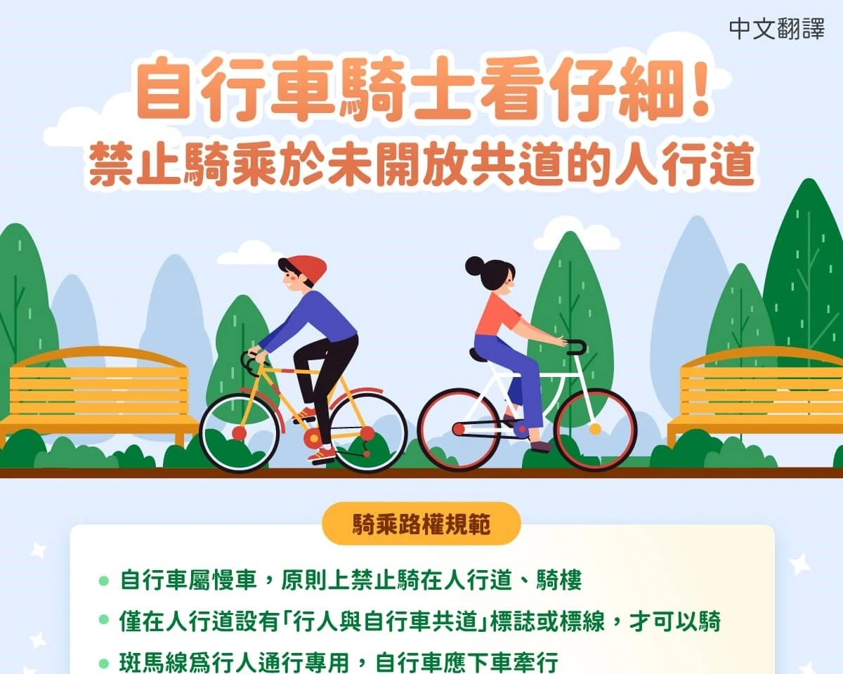 1150407 自行車騎士看仔細! 禁止騎乘於未開放共道的人行道