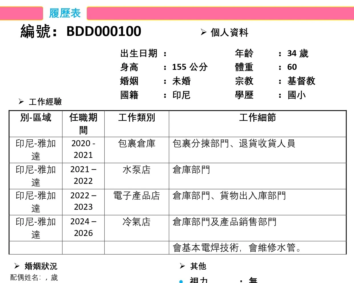 【印尼-國外-男】會基本電焊技術／維修水管