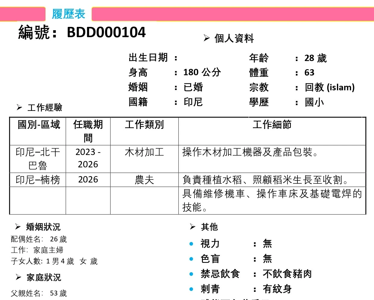 【印尼-國外-男】木材加工/農夫