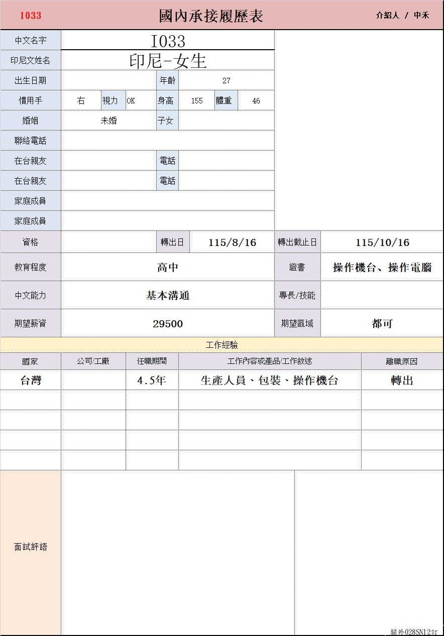 【印尼-女生】I033生產人員、包裝、操作機台